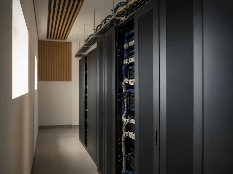 Serverschrank mit geordneter Verkabelung